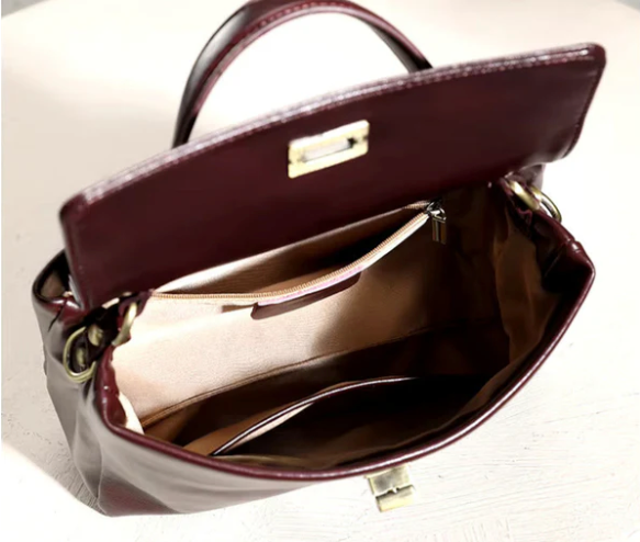 Sac Élégance - Bordeaux & Cuir de vache lisse